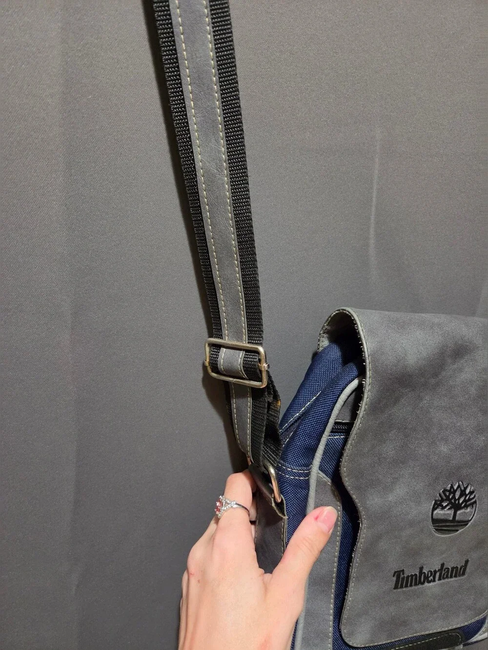 Timberland Navy and Gray Leather-Accent Messenger Crossbody